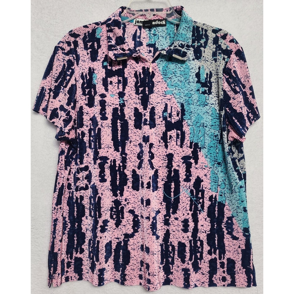 Jamie Sadock Golf Top Women's XL Pink Blue 1/4 Zip Ribbed Pickleball Tennis